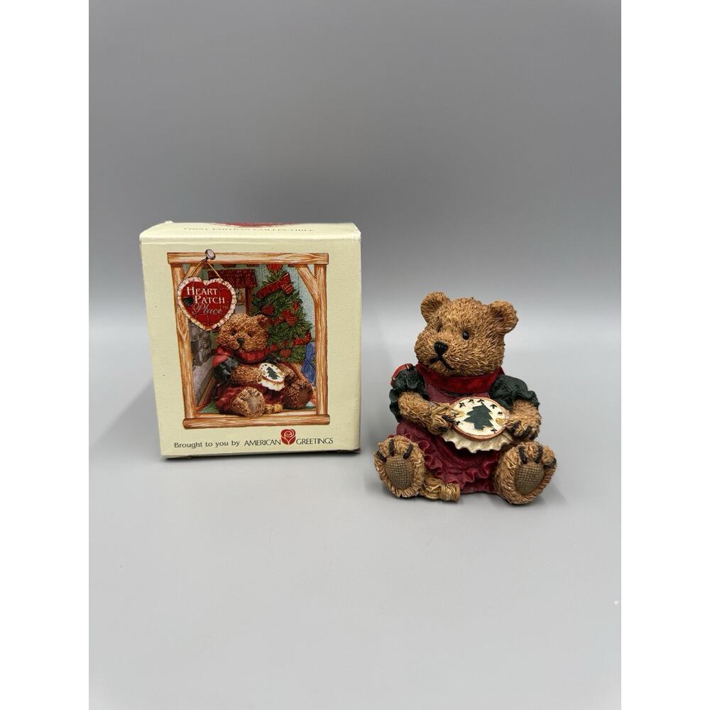 Heart Patch Place Christmas Bear Figurine Knitting Christmas Tree 1996 Vintage